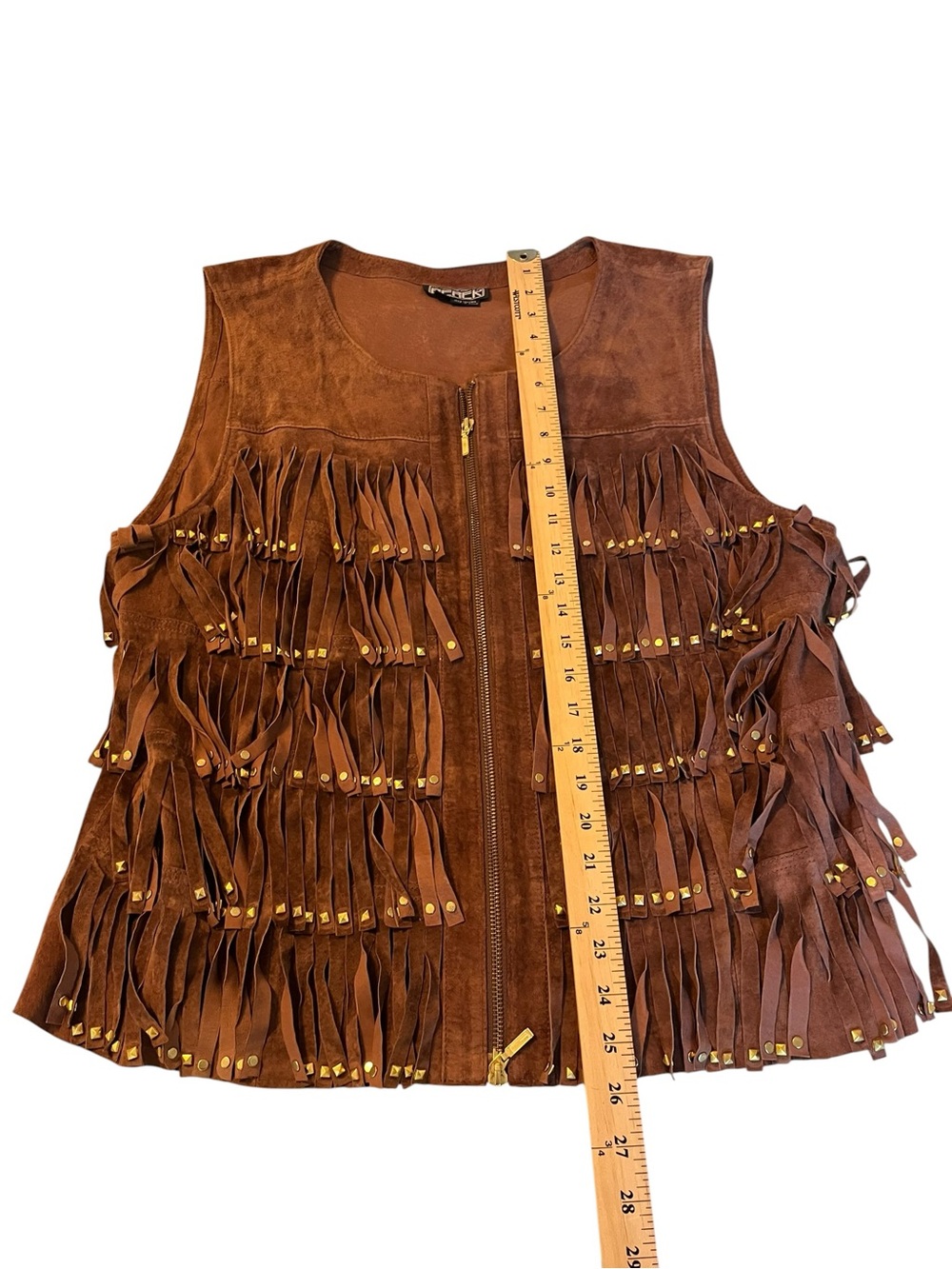 Vintage Leather Fringe Vest Studded Western Coastal Cowgirl Country Concert XL - Picture 7 of 7